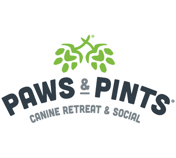 A dark gray and green logo features a stylized tree with two abstract, symmetrical shapes on either side. Text beneath reads "Fresh Leaf." Perfect for businesses in dog training, grooming, or boarding services.