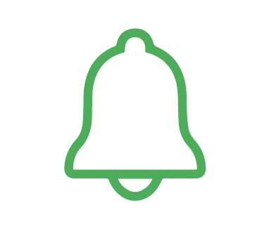 A green outline of a bell icon, perfect for signaling pet care or dog training sessions.