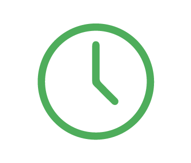 A green clock icon showing the time as 3 o'clock, perfect for scheduling your pet care appointments.