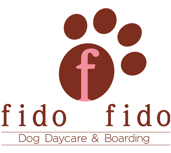 A lowercase f in pink on a dark red background, reminiscent of the playful charm you'd find at a top-notch dog daycare.