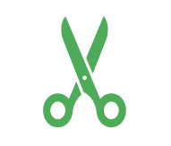 A green icon of a pair of scissors in an open position, perfect for any dog daycare or boarding facility's grooming section.