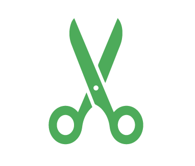 Green scissors icon with closed blades forming an X shape, reminiscent of the precision needed in dog training.