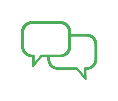 Two overlapping green speech bubbles, one in front of the other, indicating conversation or communication, perfect for discussing pet care or dog training.
