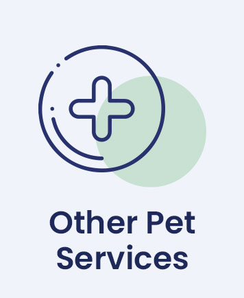 A circular icon with a plus sign and overlapping green circle, followed by the text "Other Pet Services," encompassing grooming and dog training.