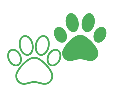 Two green paw print icons, one with an outline design and the other filled, perfect for promoting pet care services or a dog daycare.