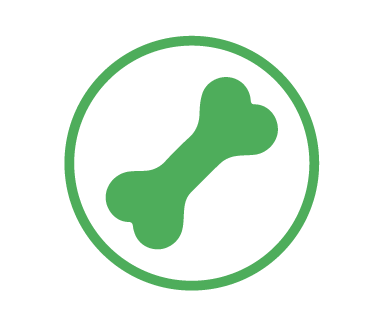 A green circle with a green bone icon in the center, symbolizing excellence in dog training.