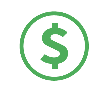 Green dollar sign inside a green circle on a transparent background, perfect for businesses offering pet care services.