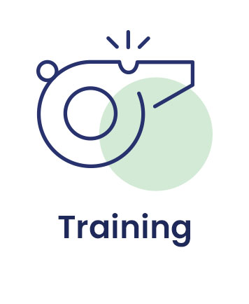 Simple line drawing of a whistle with the word "Training" written below it, perfect for any pet care or dog daycare facility.